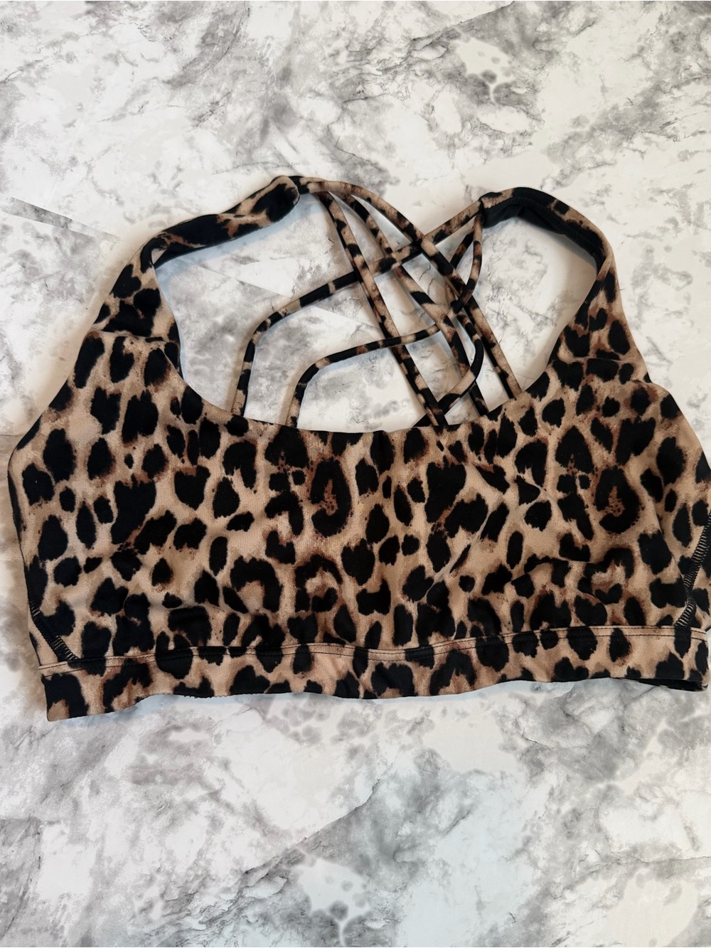 Leopard Print Strappy Sports Bra - Brown M